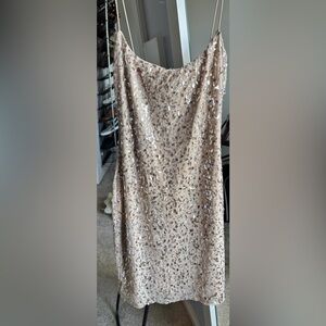 White Fox Boutique Strapless Sequin Dress in Beige